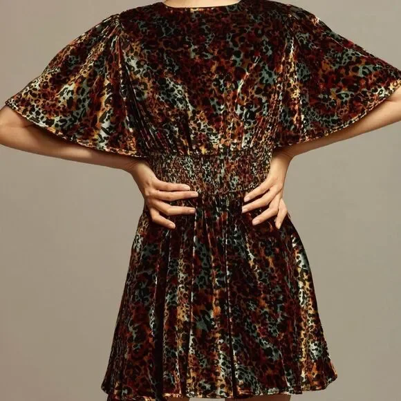 Anthropologie Velvet Mini Dress with Floral DesignSize: XL